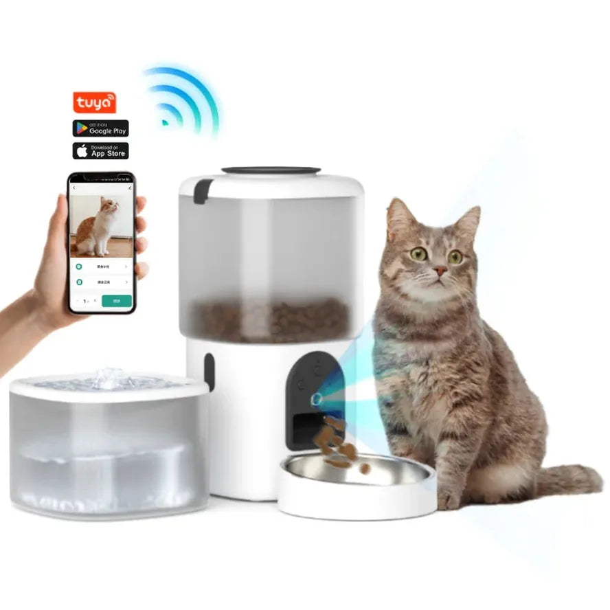KTX-642259 Automatic 2-in-1 Pet Water Dispenser and Food Feeder with Camera and Microchip Technology