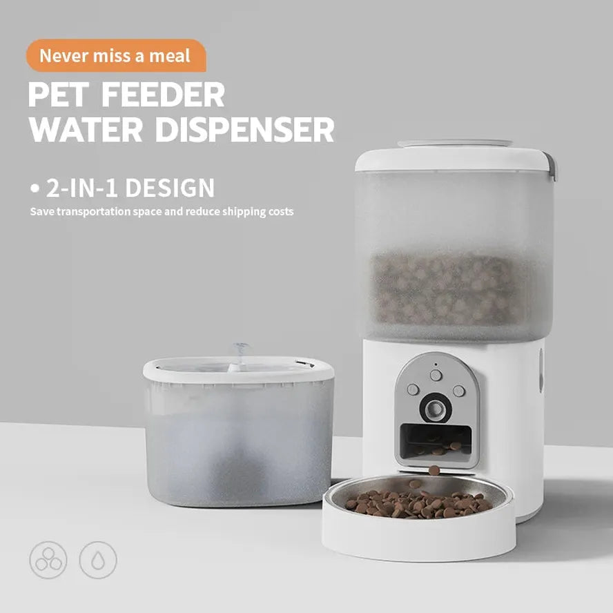 KTX-642259 Automatic 2-in-1 Pet Water Dispenser and Food Feeder with Camera and Microchip Technology