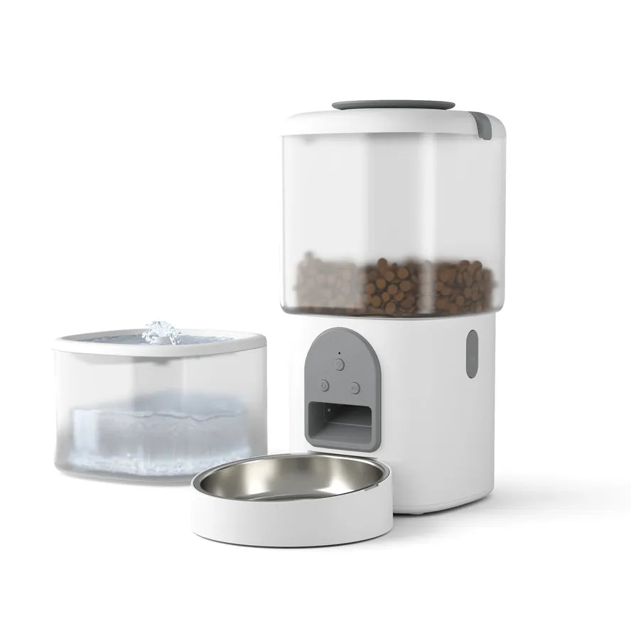 KTX-642259 Automatic 2-in-1 Pet Water Dispenser and Food Feeder with Camera and Microchip Technology