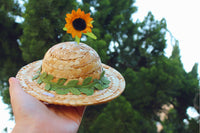 HKM-642387 Princess Style Mesh Flower Embroidery Dress with Hand-Woven Sunflower and Daisy Straw Hats for Cats and Dogs