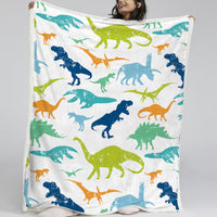 HKM-642643 Cute Dinosaur Sherpa Fleece Blanket – Soft, Warm Multi-Purpose Throw for Sofa, Office, Camping