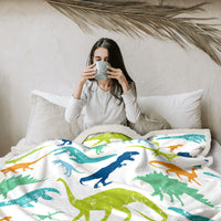 HKM-642643 Cute Dinosaur Sherpa Fleece Blanket – Soft, Warm Multi-Purpose Throw for Sofa, Office, Camping