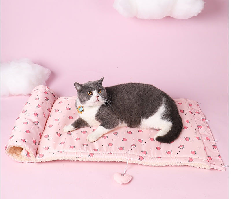 HKM-642643 Multi-Purpose Cloth Cat Tunnel for Play and Relaxation - Versatile Pet Nest in Pink and Yellow