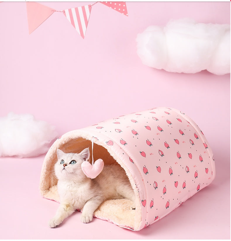 HKM-642643 Multi-Purpose Cloth Cat Tunnel for Play and Relaxation - Versatile Pet Nest in Pink and Yellow