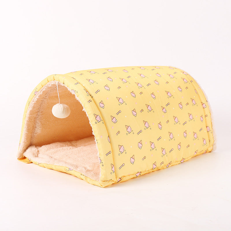 HKM-642643 Multi-Purpose Cloth Cat Tunnel for Play and Relaxation - Versatile Pet Nest in Pink and Yellow