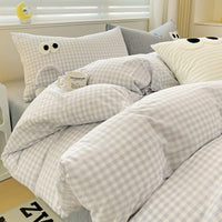 HKM-642963 Big Eyes Striped Four-Piece Bedding Set with Duvet Cover, Bed Sheet, and Pillowcases in Various Sizes