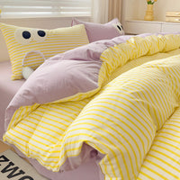 HKM-642963 Big Eyes Striped Four-Piece Bedding Set with Duvet Cover, Bed Sheet, and Pillowcases in Various Sizes