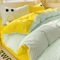 HKM-642963 Big Eyes Striped Four-Piece Bedding Set with Duvet Cover, Bed Sheet, and Pillowcases in Various Sizes