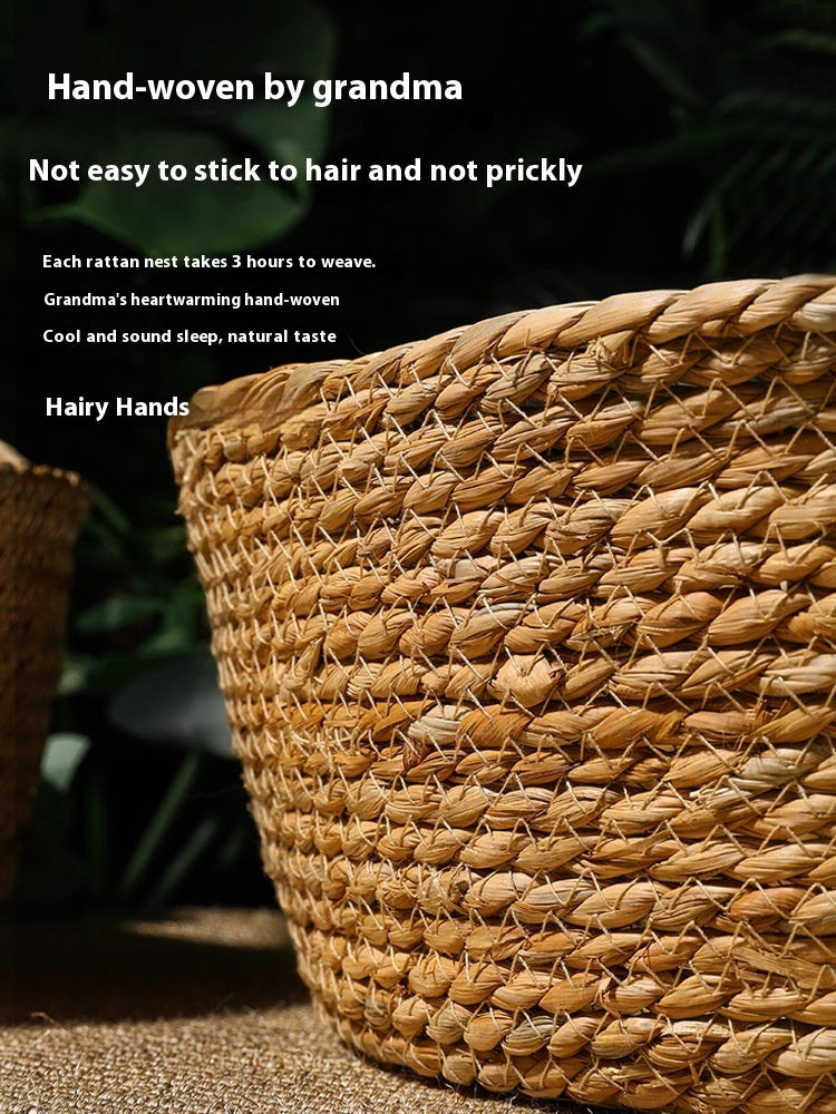 HKM-643091 Handmade Straw Cat Nest with Summer Cool Mat - Double-Sided Design for Cats and Small Dogs