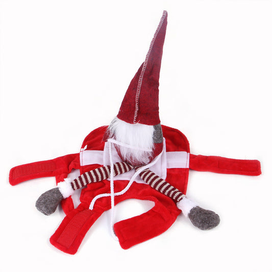 HKM-643411 Santa Claus Horse Riding Christmas Outfit for Pets - Flannel Costume with Velcro Closure