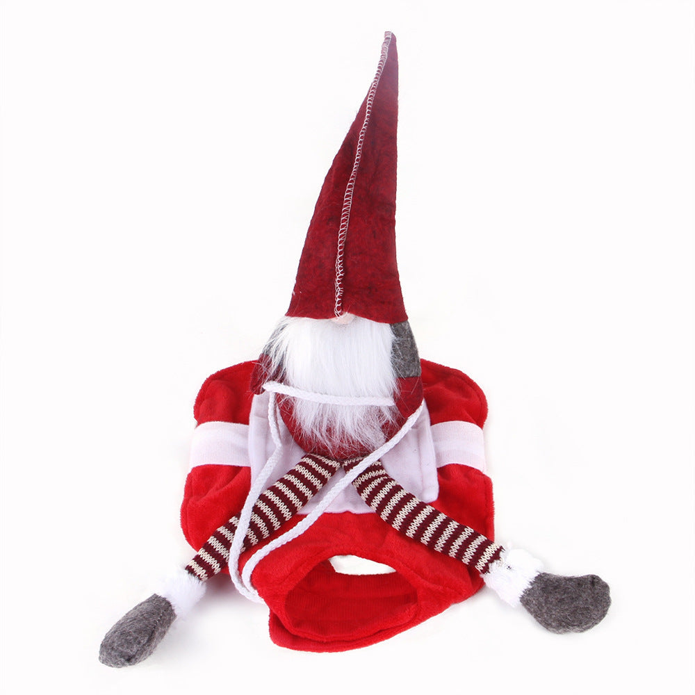 HKM-643411 Santa Claus Horse Riding Christmas Outfit for Pets - Flannel Costume with Velcro Closure