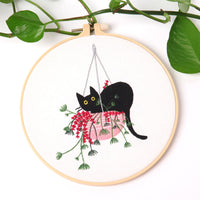 HKM-643795 Cartoon Cat Embroidery Kit for Beginners - 30x30 Canvas with Frame