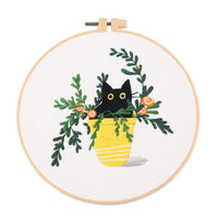 HKM-643795 Cartoon Cat Embroidery Kit for Beginners - 30x30 Canvas with Frame
