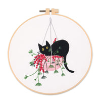 HKM-643795 Cartoon Cat Embroidery Kit for Beginners - 30x30 Canvas with Frame