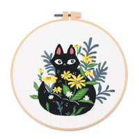 HKM-643795 Cartoon Cat Embroidery Kit for Beginners - 30x30 Canvas with Frame