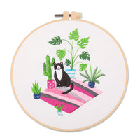 HKM-643795 Cartoon Cat Embroidery Kit for Beginners - 30x30 Canvas with Frame