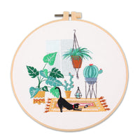 HKM-643795 Cartoon Cat Embroidery Kit for Beginners - 30x30 Canvas with Frame