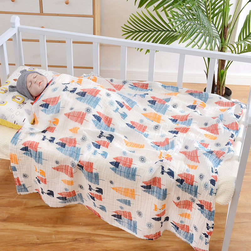 HKM-643795 Cotton Baby Blanket with Animal, Stripe, and Cartoon Patterns, Versatile Swaddling Cloth
