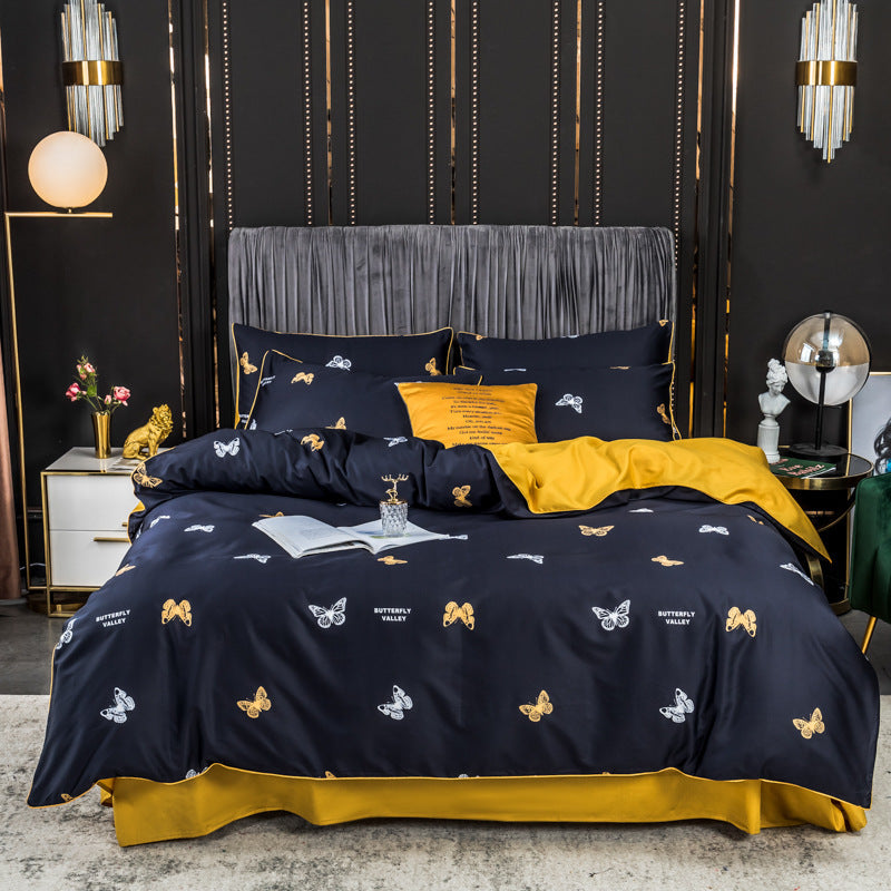 HKM-643795 Long-staple Cotton 4-Piece Double Bed Set for 1.8m Bed, Multiple Colors Available