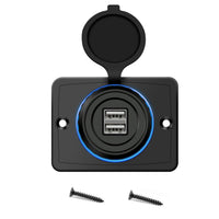 HKM-643987 Dual USB Car Charger 3.1A with Blue LED Aperture for Cars, Motorcycles, and RVs - 30W Power Output