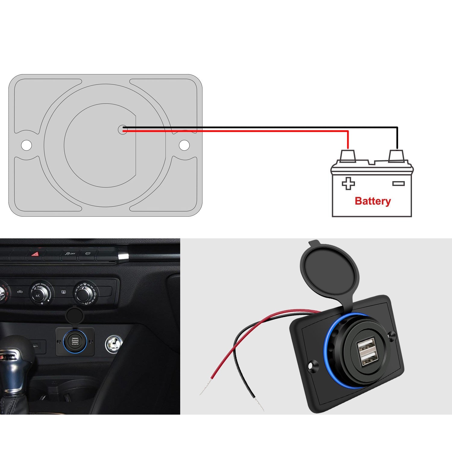 HKM-643987 Dual USB Car Charger 3.1A with Blue LED Aperture for Cars, Motorcycles, and RVs - 30W Power Output
