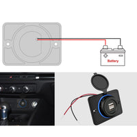 HKM-643987 Dual USB Car Charger 3.1A with Blue LED Aperture for Cars, Motorcycles, and RVs - 30W Power Output