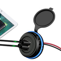 HKM-643987 Dual USB Car Charger 3.1A with Blue LED Aperture for Cars, Motorcycles, and RVs - 30W Power Output