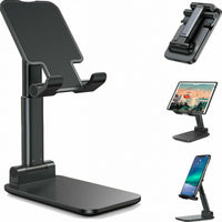 HKM-644179 Adjustable Cell Phone and Tablet Stand Holder for Desk, Ergonomic Design with Rubber Pads, Foldable Support for Viewing and Charging