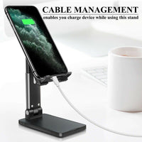 HKM-644179 Adjustable Cell Phone and Tablet Stand Holder for Desk, Ergonomic Design with Rubber Pads, Foldable Support for Viewing and Charging