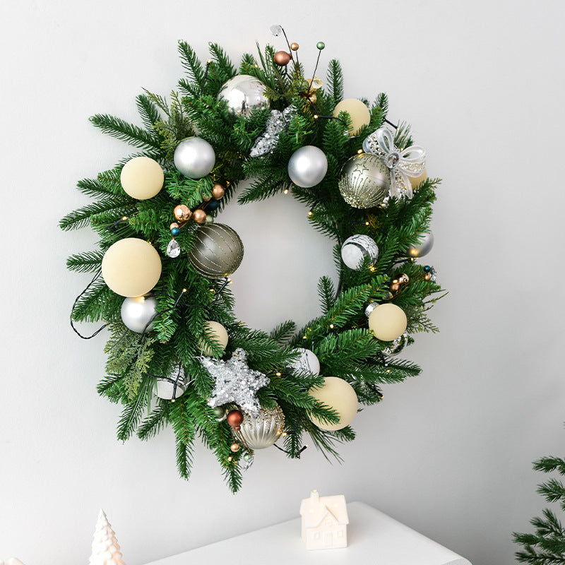 HKM-644755 60cm Green Pine Leaf Christmas Garland with Lights for Door Ornaments