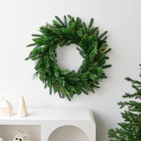 HKM-644755 60cm Green Pine Leaf Christmas Garland with Lights for Door Ornaments