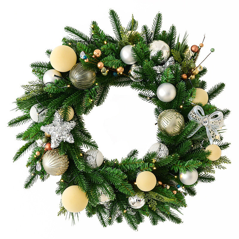 HKM-644755 60cm Green Pine Leaf Christmas Garland with Lights for Door Ornaments