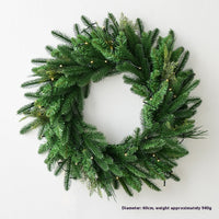 HKM-644755 60cm Green Pine Leaf Christmas Garland with Lights for Door Ornaments