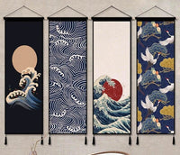 HKM-644883 Japanese-Inspired Red Sun Wall Tapestry for Living Room Decor