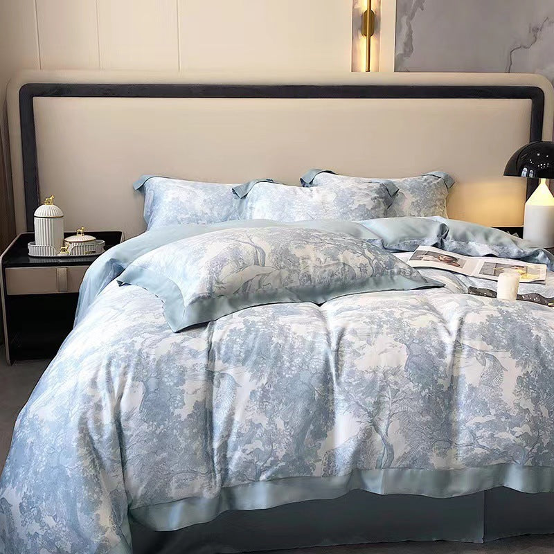 HKM-644947 Double-Sided Lyocell and Tencel Printed Quilt Cover Set with Floral Patterns - Multiple Sizes Available