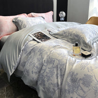 HKM-644947 Double-Sided Lyocell and Tencel Printed Quilt Cover Set with Floral Patterns - Multiple Sizes Available