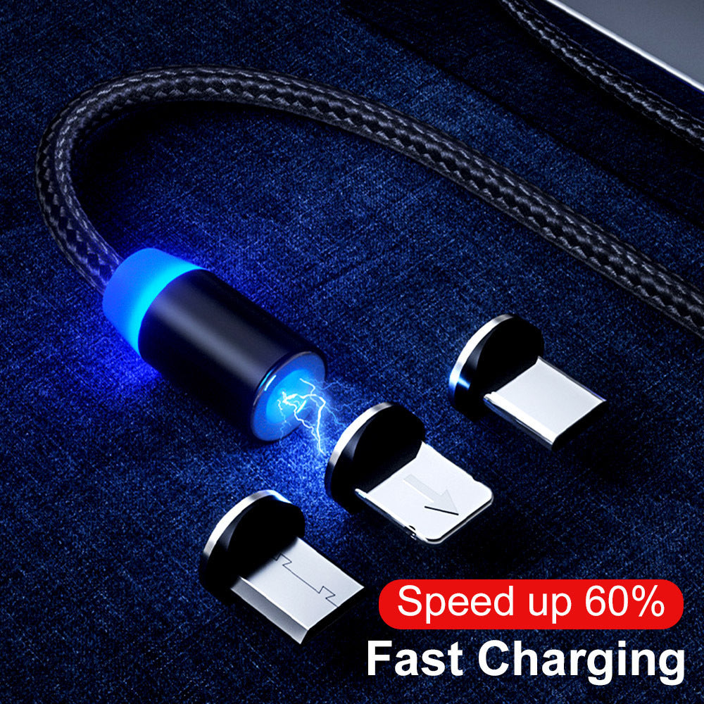 HKM-645011 Magnetic 3-in-1 Fast Charging Data Cable - 1m & 2m Length, USB, Micro USB, TYPE-C, Compatible with Multiple Devices