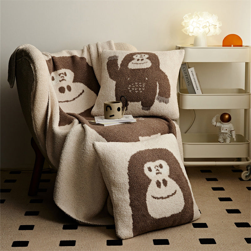 HKM-645075 Cartoon Anime Knitted Velvet Pillowcase - Black Big Face and Dark Color Options