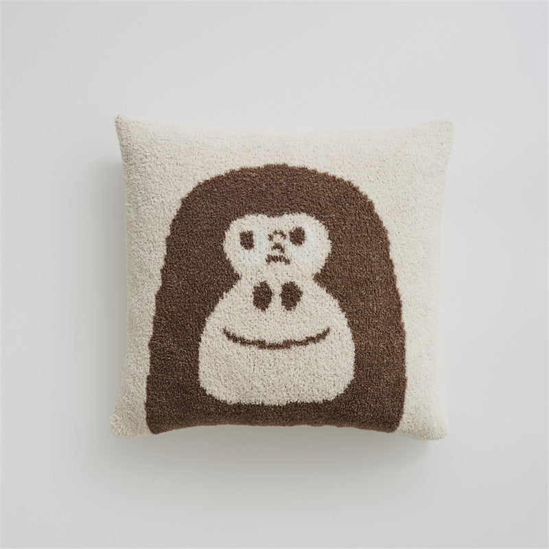 HKM-645075 Cartoon Anime Knitted Velvet Pillowcase - Black Big Face and Dark Color Options