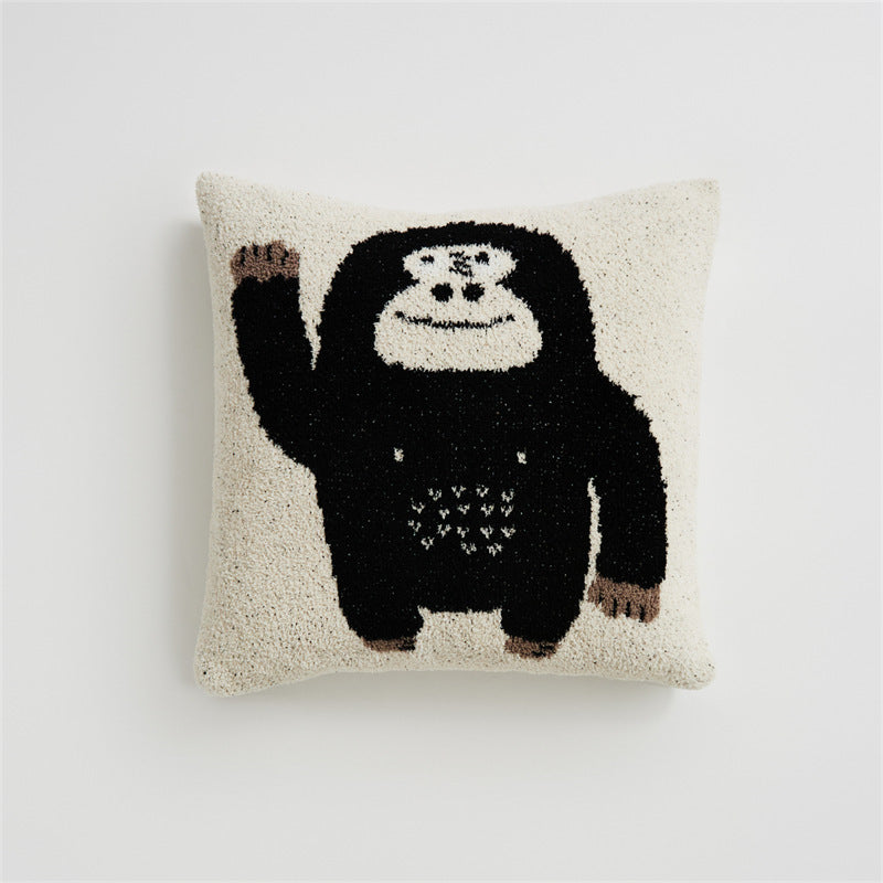 HKM-645075 Cartoon Anime Knitted Velvet Pillowcase - Black Big Face and Dark Color Options