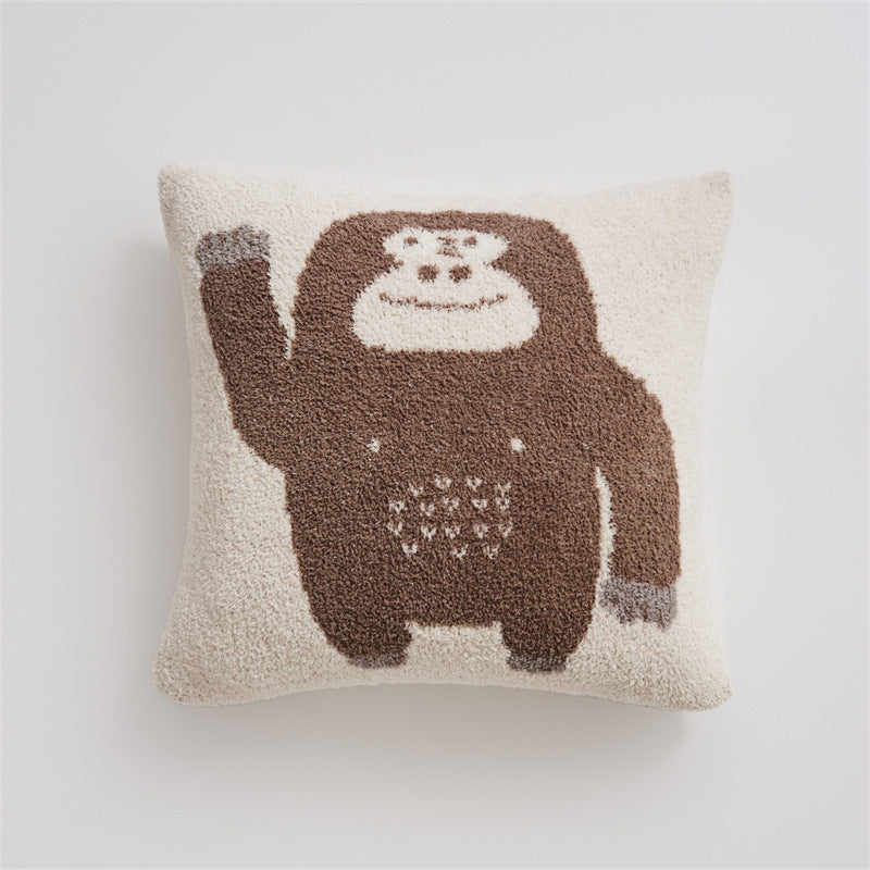 HKM-645075 Cartoon Anime Knitted Velvet Pillowcase - Black Big Face and Dark Color Options
