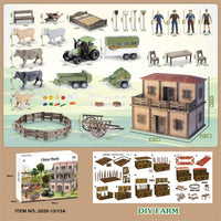 HKM-645203 DIY Farm House Animal Action Figure Play Set with Tractors and Farm Truck