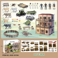 HKM-645203 DIY Farm House Animal Action Figure Play Set with Tractors and Farm Truck
