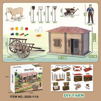 HKM-645203 DIY Farm House Animal Action Figure Play Set with Tractors and Farm Truck