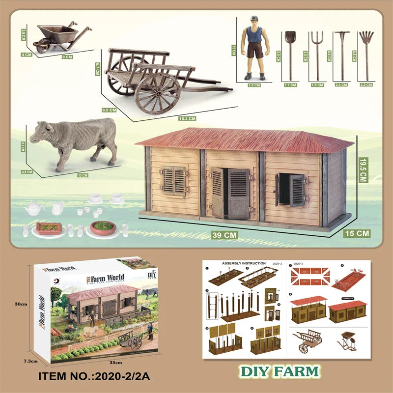 KTX-645203 DIY Farm House Animal Action Figure Play Set with Tractors and Farm Truck