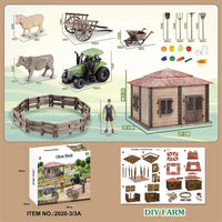HKM-645203 DIY Farm House Animal Action Figure Play Set with Tractors and Farm Truck