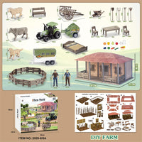 HKM-645203 DIY Farm House Animal Action Figure Play Set with Tractors and Farm Truck