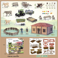 HKM-645203 DIY Farm House Animal Action Figure Play Set with Tractors and Farm Truck
