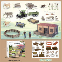 HKM-645203 DIY Farm House Animal Action Figure Play Set with Tractors and Farm Truck