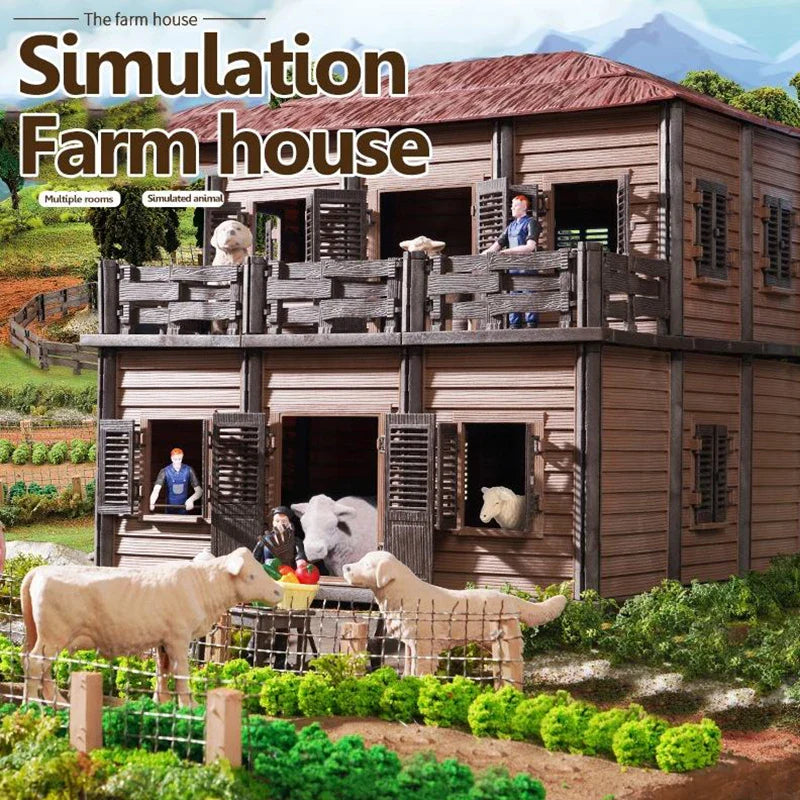 KTX-645203 DIY Farm House Animal Action Figure Play Set with Tractors and Farm Truck
